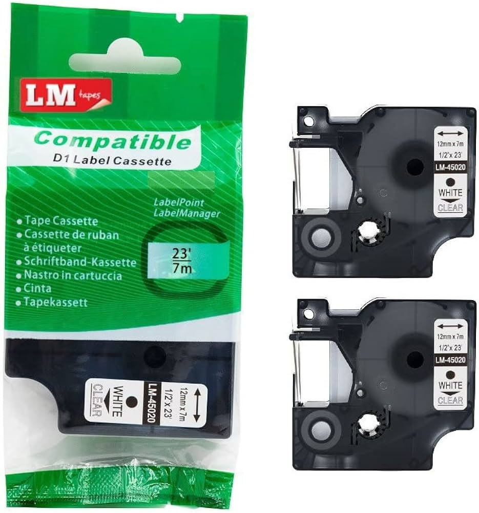 2/Pack LM Tapes - Premium LM45020 1/2" White on Clear Label Maker Tape, Compatible with Dymo 4502... | Amazon (US)