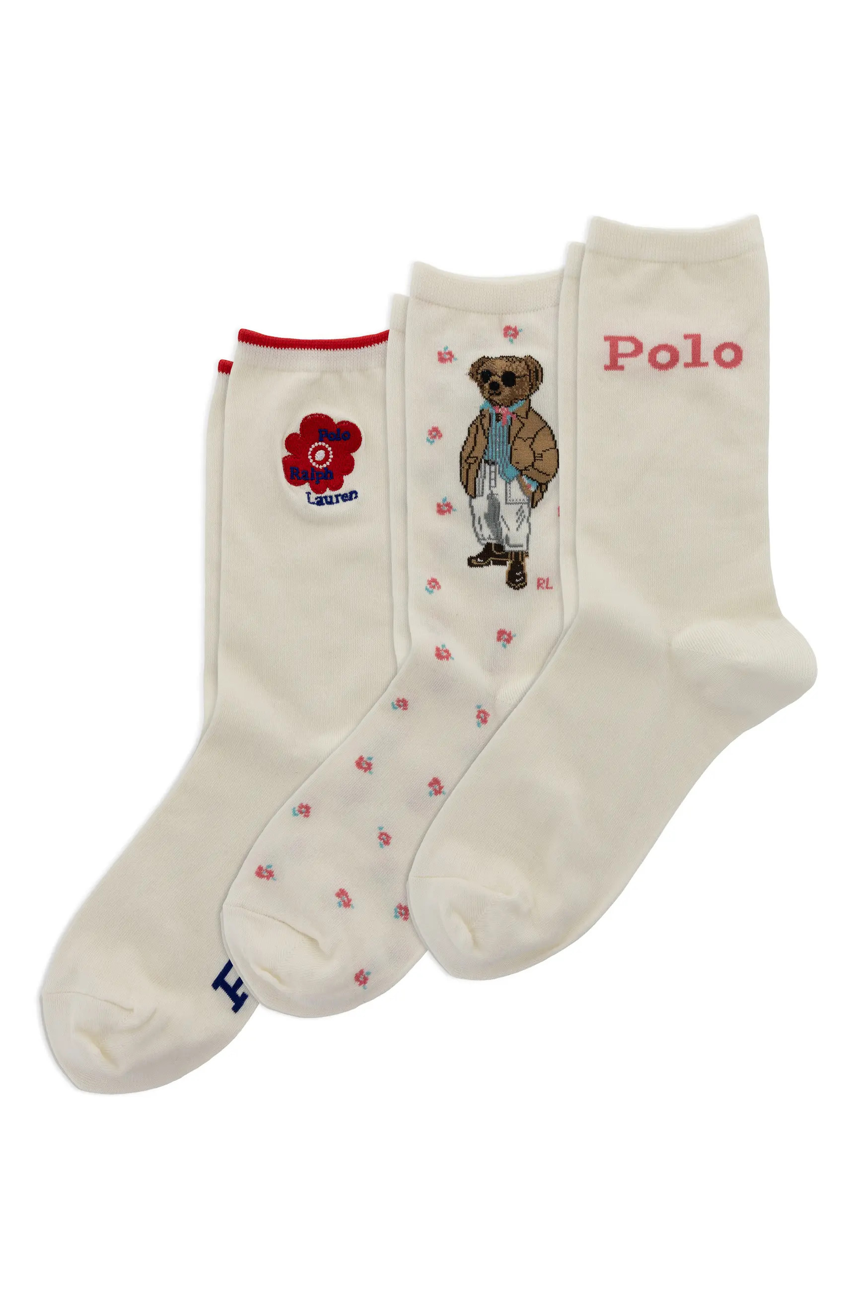 Assorted 3-Pack Floral Bear Cotton Blend Crew Socks Gift Box | Nordstrom