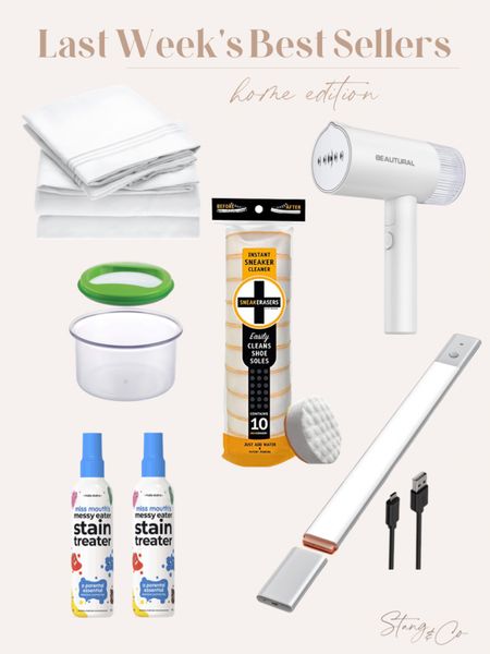 Last week’s “for the home” bestsellers from Amazon include a sheet set, sneaker cleaner, stain treater, a steamer, guacamole saver, and an LED closet light. 

#LTKhome #LTKunder50
