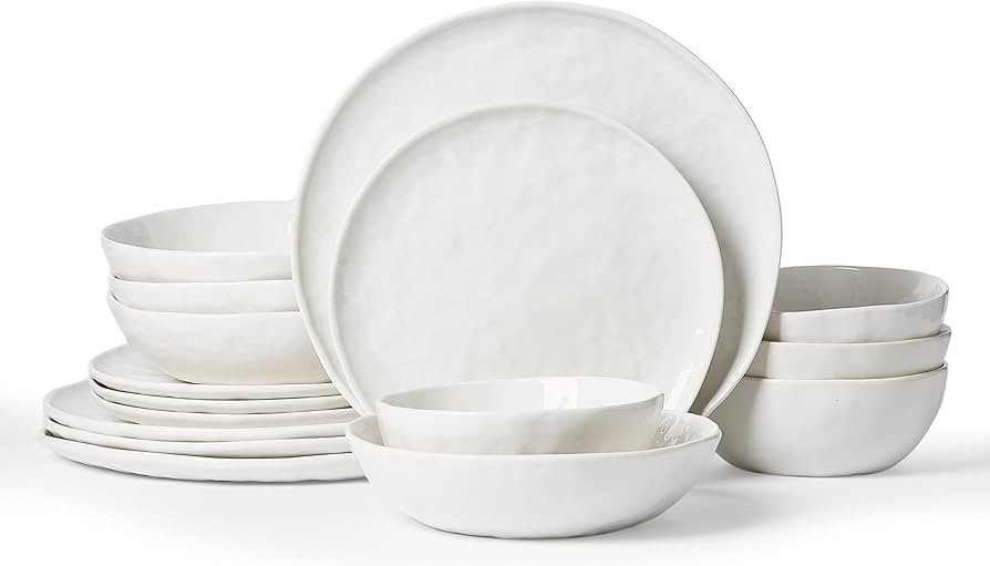 Famiware Porcelain kitchen plates and bowls set, Modern dishes set for 4, Handmade Wave Edge Dinn... | Amazon (US)