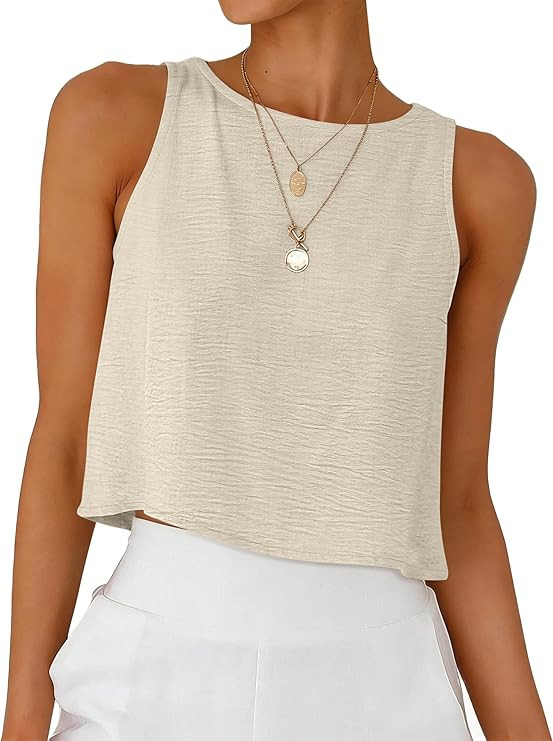 ANRABESS Women Crop Tank Tops High Neck Sleeveless Linen Shirts 2026 Summer Outfits Casual Blouse... | Amazon (US)