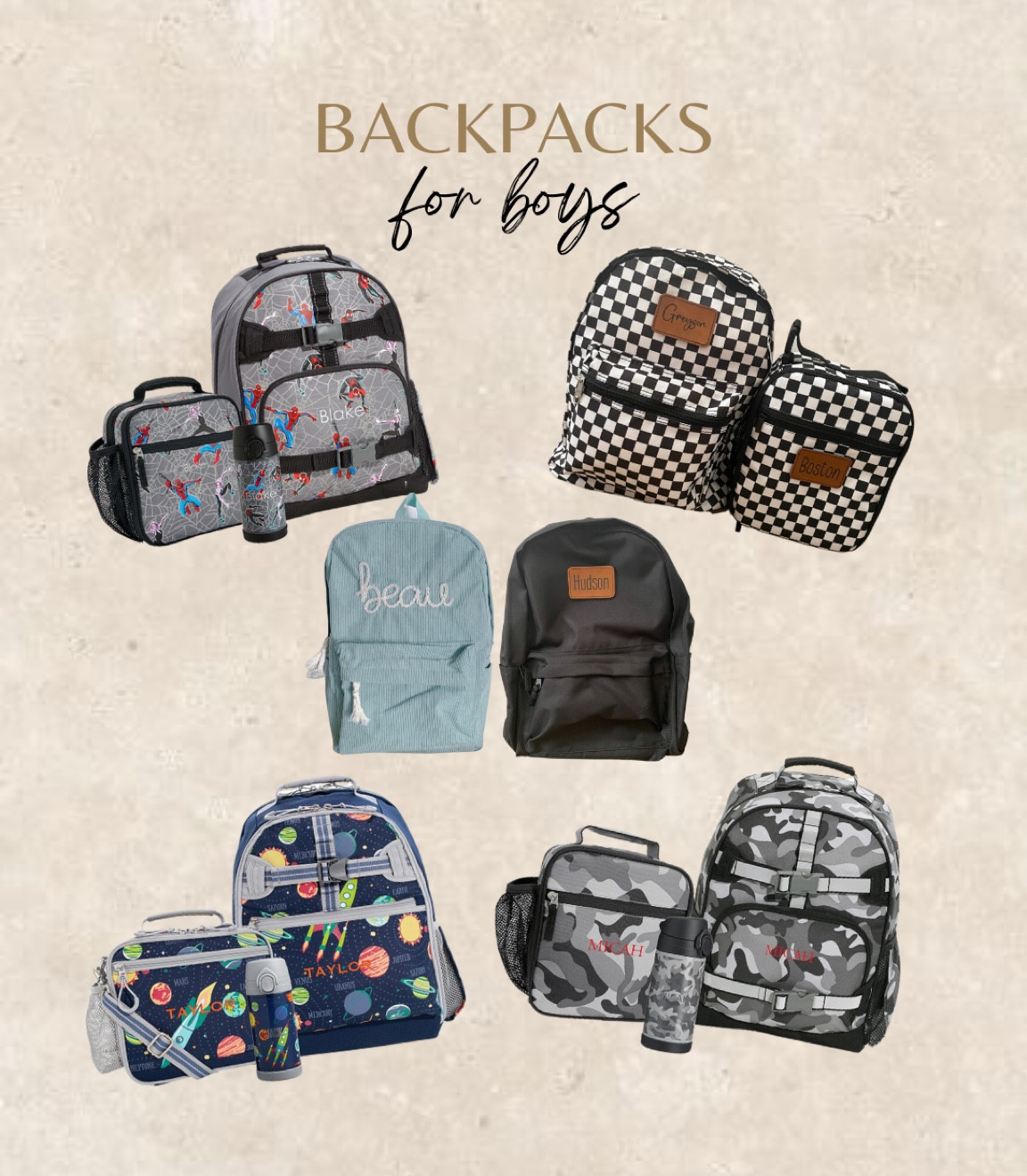 The cutest backpacks ever for boys!
Love that they come in different size options and are offered in set bundles with lunchbox and water bottle. Plus they can be personalized with a name!
The coolest colors and print options!

Backpack, lunch bag, personalized, custom, toddler, preschool, day care, elementary school, middle school, high school, back to school 



#LTKfamily #LTKstyletip #LTKkids