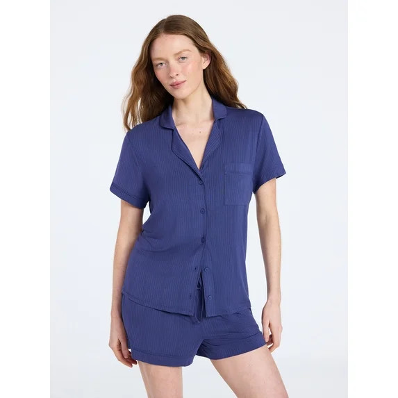 Joyspun Women’s Sleep Ribbed Modal Notch Top and Shorts Set, 2-Piece, Size XS-XL, 2X-3X | Walmart (US)