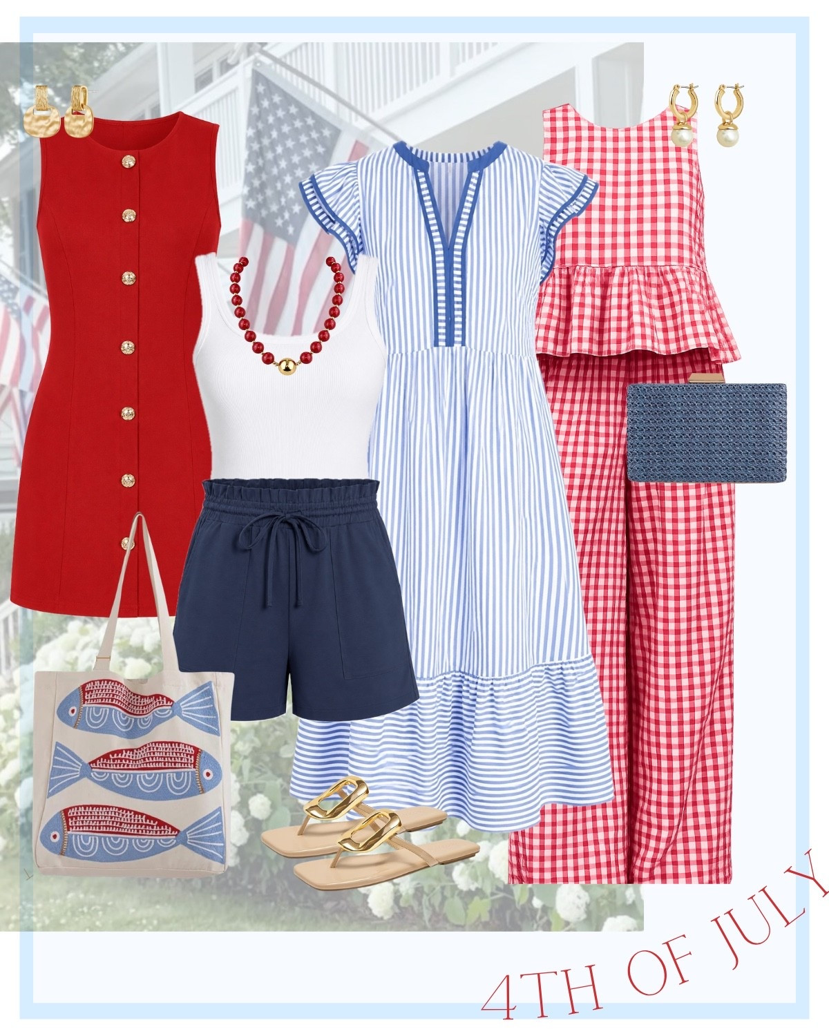 Classic Fourth of July styles you’ll wear long after the holiday
🧨🤍 

Fourth of July outfit, 4th of July fashion, red white and blue, patriotic style, striped dress, gingham set, summer dress, matching set, lake day outfit, summer sandals, woven clutch, statement earrings, fish tote

#LTKSeasonal #LTKootd #LTKTravel