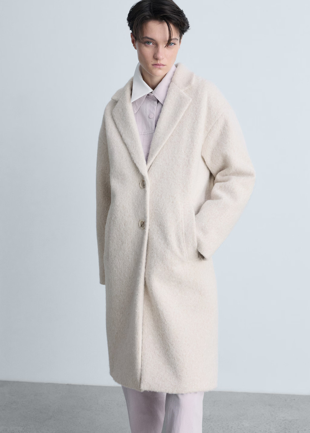Oversized bouclé long coat - Women | MANGO United Kingdom | MANGO (UK)