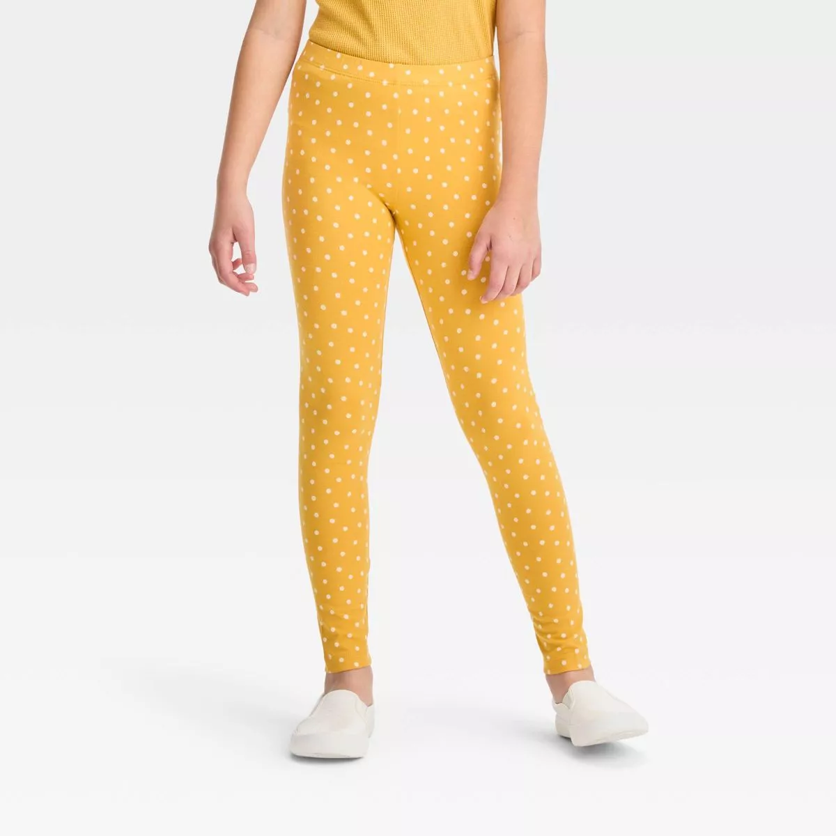 Girls' Smiley Leggings - Cat & Jack™ Light Yellow XS