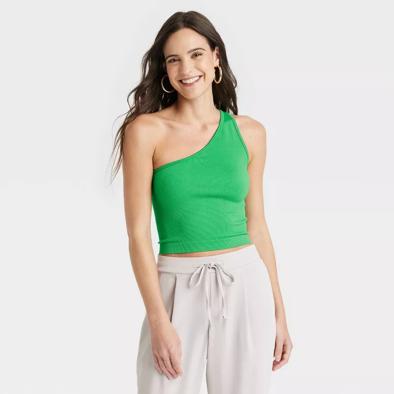 Women's One Shoulder Seamless Ribbed Tank Top - A New Day™ | Target
