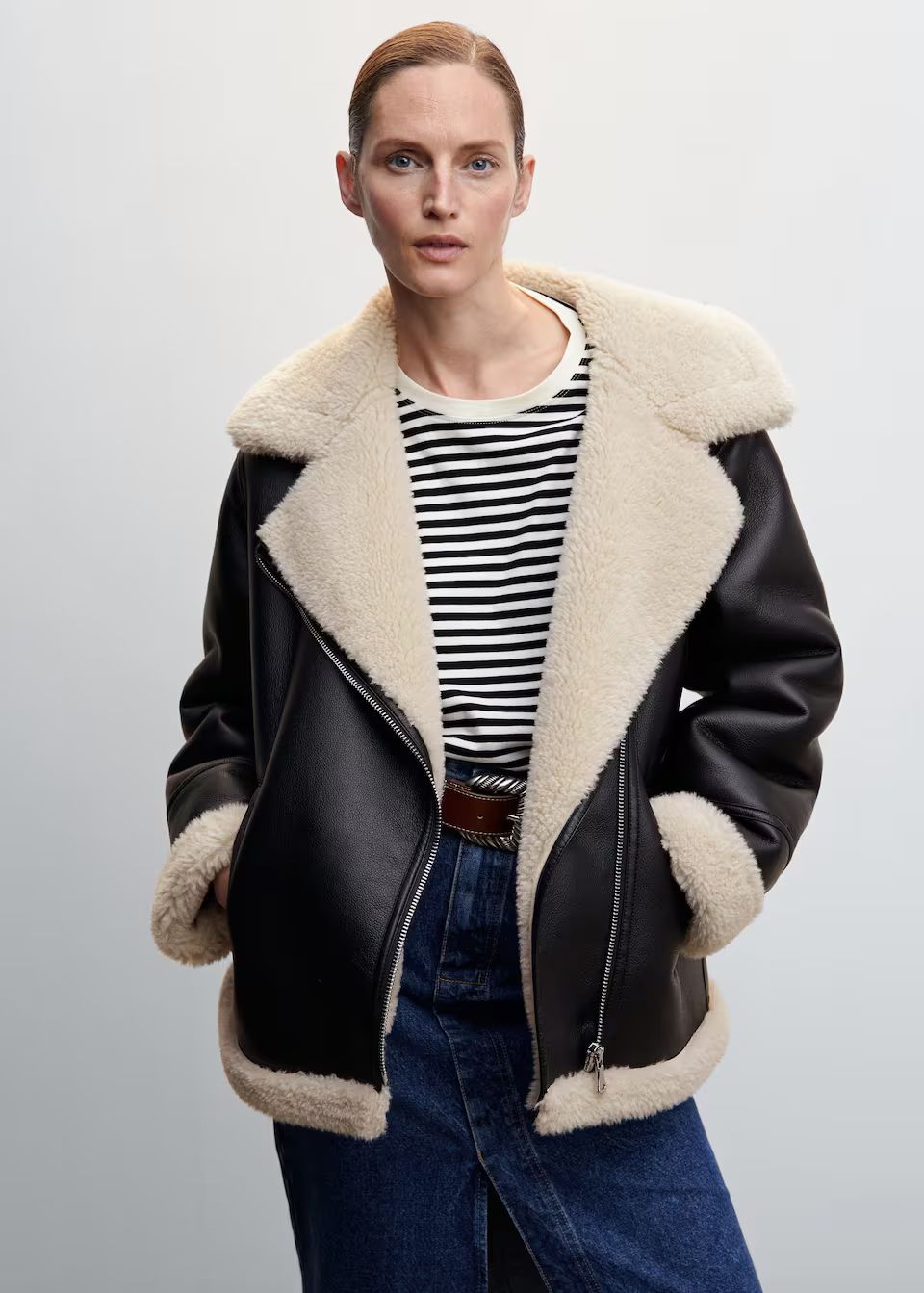 Faux shearling-lined jacket | MANGO (UK)