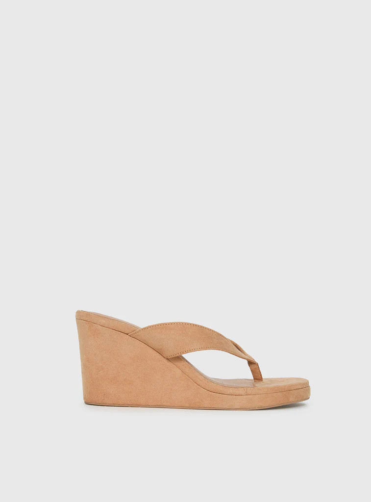 Kamiko Wedged Heels Tan Faux Suede | Princess Polly US