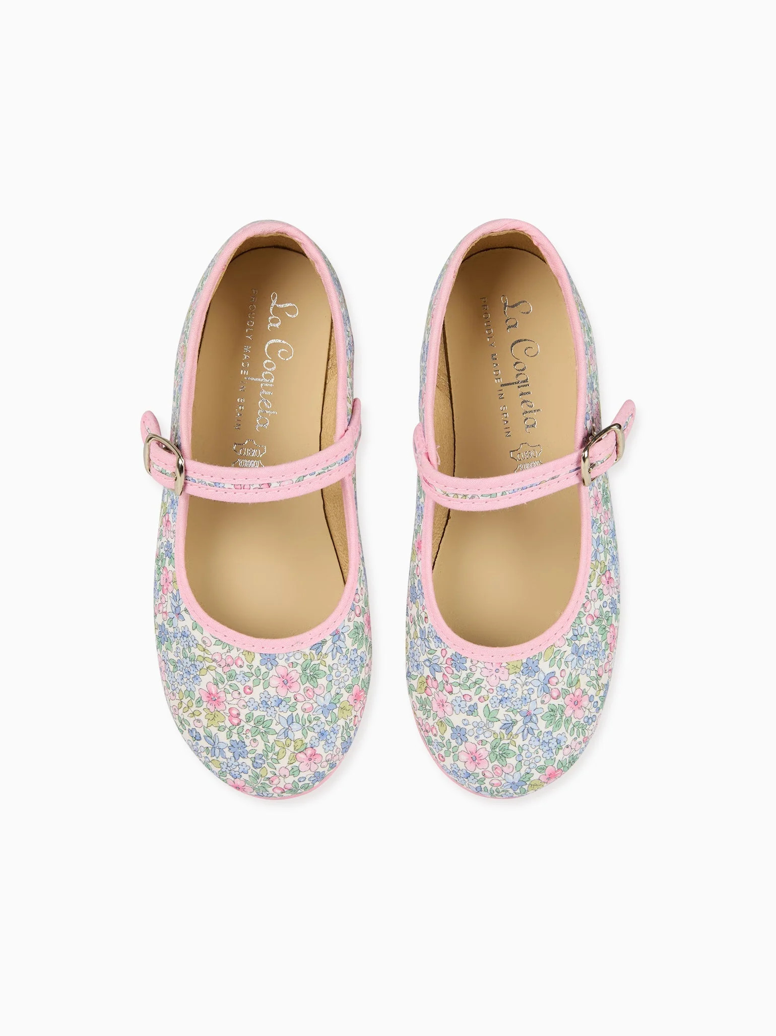 Light Blue Floral Canvas Girl Mary Jane Shoes | La Coqueta (US)