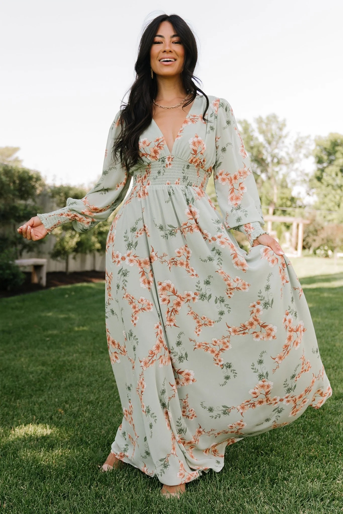 Olivia Maxi Dress | Sage + Peach Floral | Baltic Born