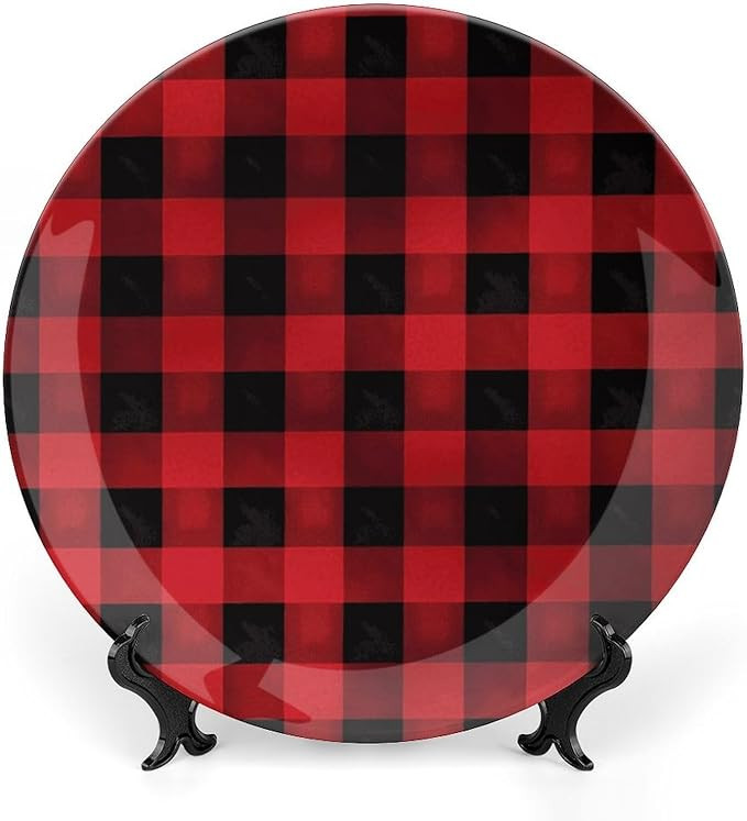 Red Black Buffalo Check Plaid Pattern Ceramic Decorative Plates 7inch Bone China Decorative Plate... | Amazon (US)
