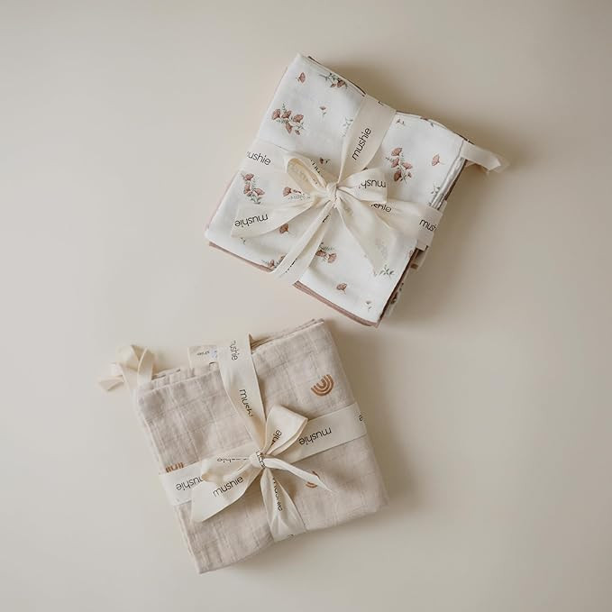 mushie Muslin Organic Cotton Washcloths 5-Pack (Pink Flowers Combo) | Soft Wipes for Baby Cleanup... | Amazon (US)