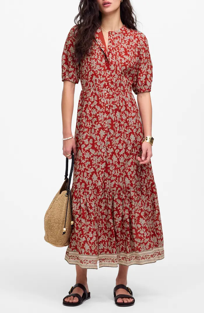 Madewell Pintucked Puff Sleeve Midi Dress | Nordstrom | Nordstrom