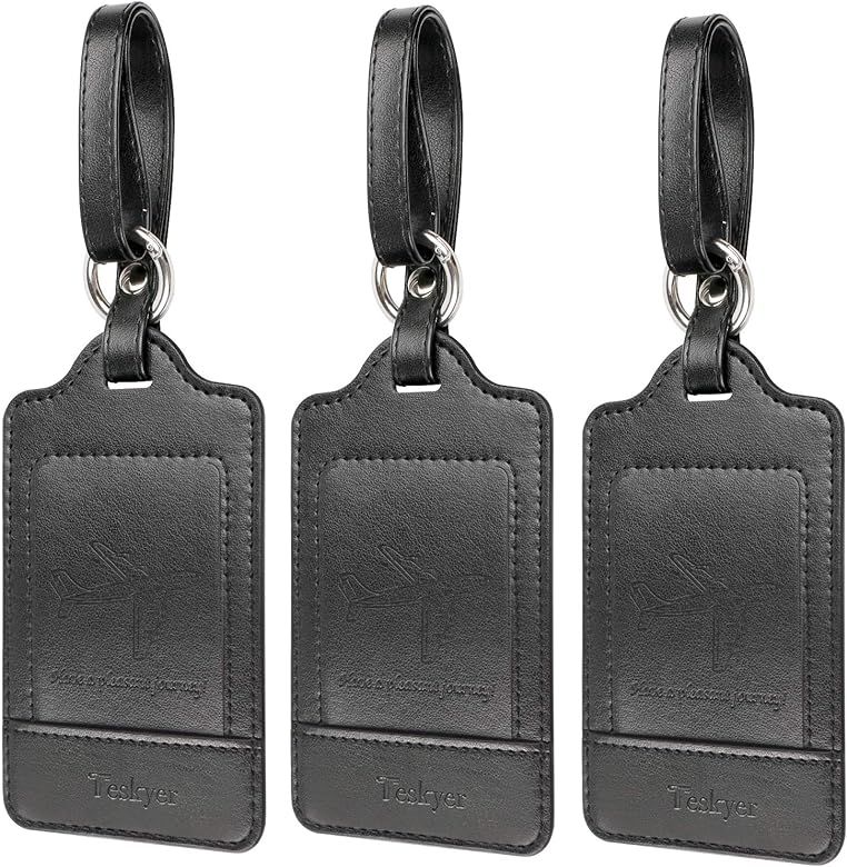 Teskyer Luggage Tags, 3 Pack Premium PU Leahter Luggage Tags Privacy Protection Travel Bag Labels... | Amazon (US)
