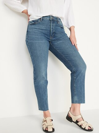 High-Waisted Button-Fly O.G. Straight Cut-Off Jeans for Women | Old Navy (US)