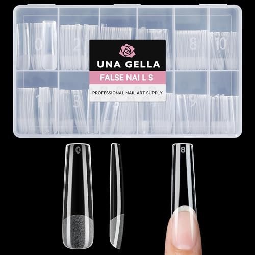 UNA GELLA Nail Tips Square XXL Full Cover Pre-file Long Square Straignt Gel Nail x Tips No C Curve for DIY Square Press On Nails 216PCS, 12 Sizes Gel Nail Extensions Art Salon | Amazon (US)