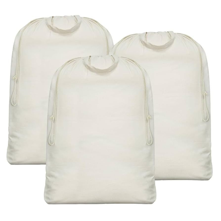 3pcs Breathable Cotton Canvas Laundry Drawstring Bags with Carrying Handles & Shoulder Strap, Cot... | Amazon (US)