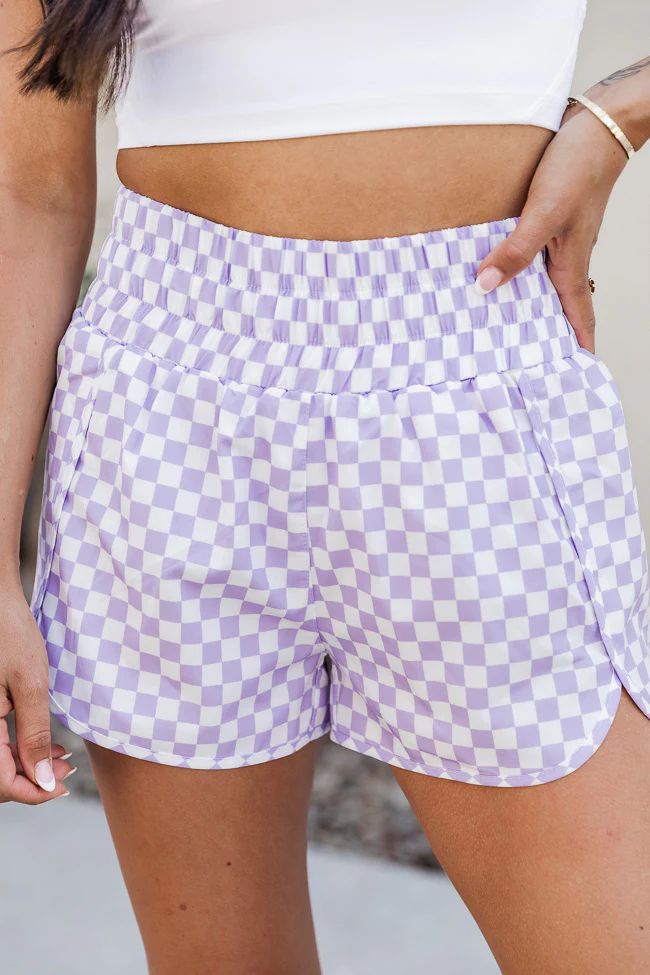 Errands To Run Purple Checkered High Waisted Athletic Shorts | Pink Lily
