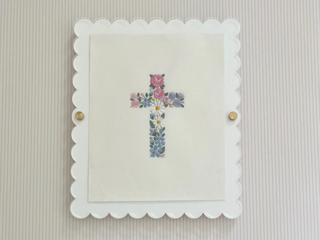 Floral Cross Embroidered Wall Art - Etsy | Etsy (US)