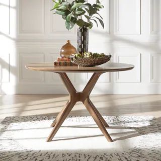 Nadine Mid-Century Walnut Finish Round Dining Table by iNSPIRE Q Modern - Walnut Finish Top | Bed Bath & Beyond