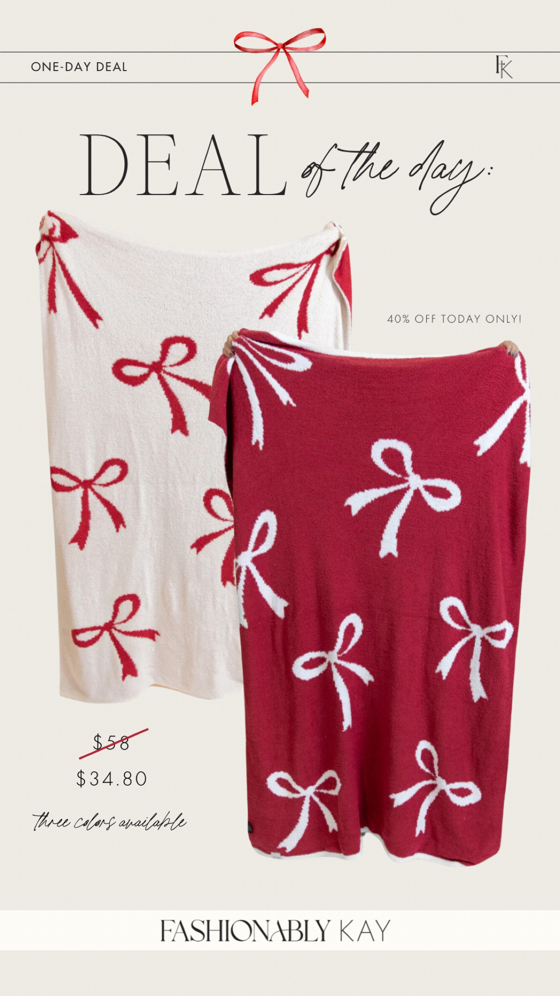 Cutest bow blanket, immediately grabbed! 40% off today-only, no code needed 🙌🏼🎄

Bow blanket, cutest blankets, bows, trending for holiday, pink lily 

#LTKHome #LTKFindsUnder50 #LTKHoliday