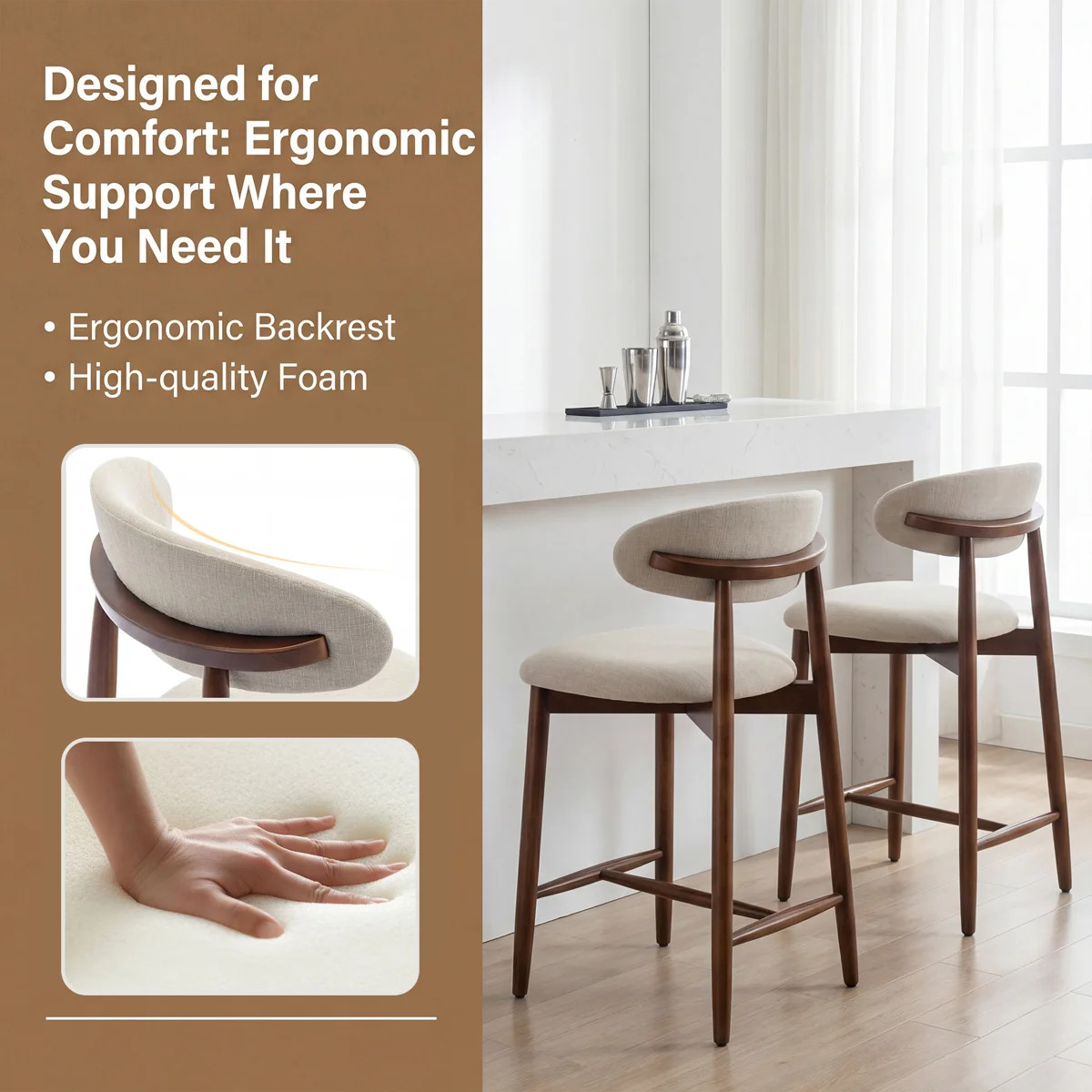 Upholstered Counter Height Bar Stool with Solid Wood legs | Wayfair North America