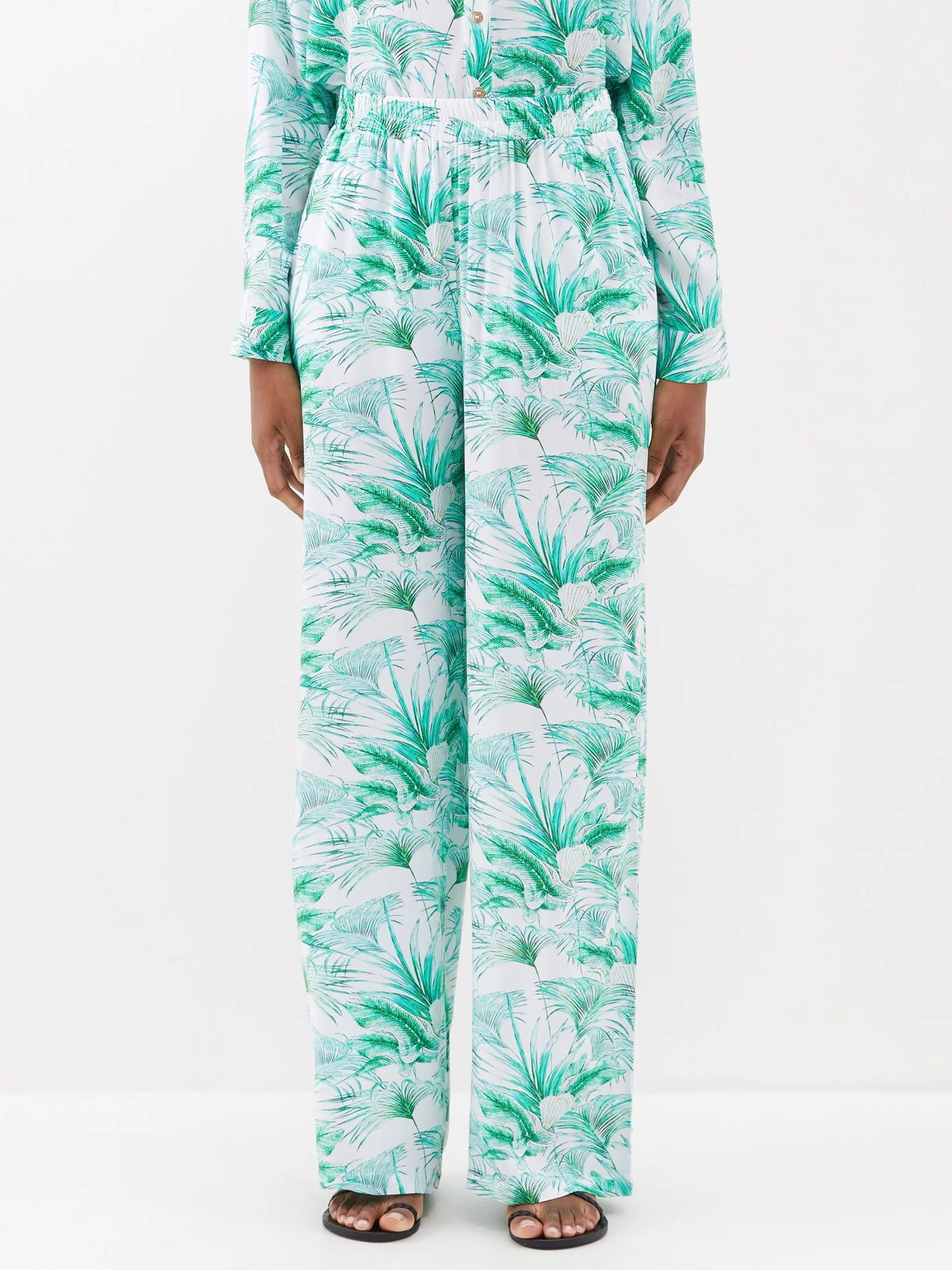 Olivia palm-print twill straight-leg trousers | Matches (US)