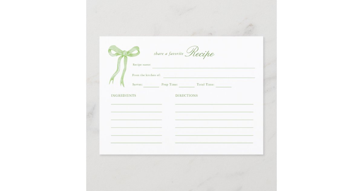 Green Bow Tying the Knot Bridal Shower Recipe Enclosure Card | Zazzle | Zazzle