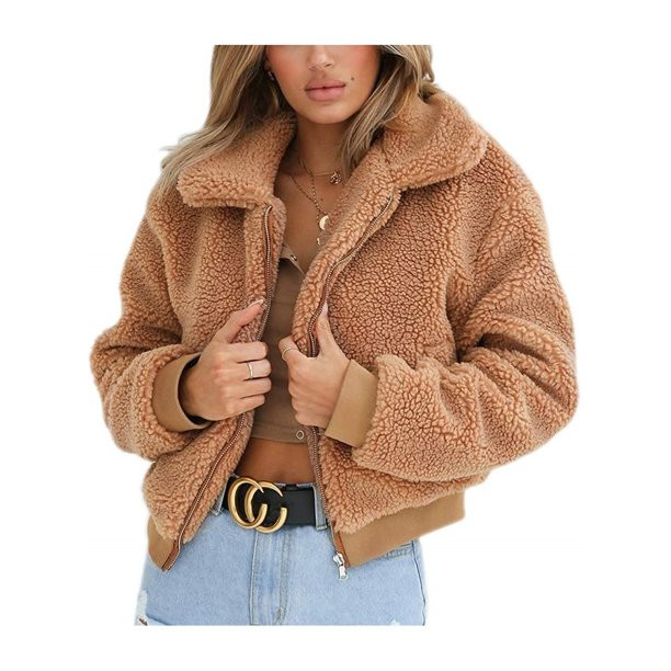 Huakaishijie Women Thick Warm Teddy Bear Pocket Fleece Jacket Coat Zip Up Outwear Overcoat - Walm... | Walmart (US)
