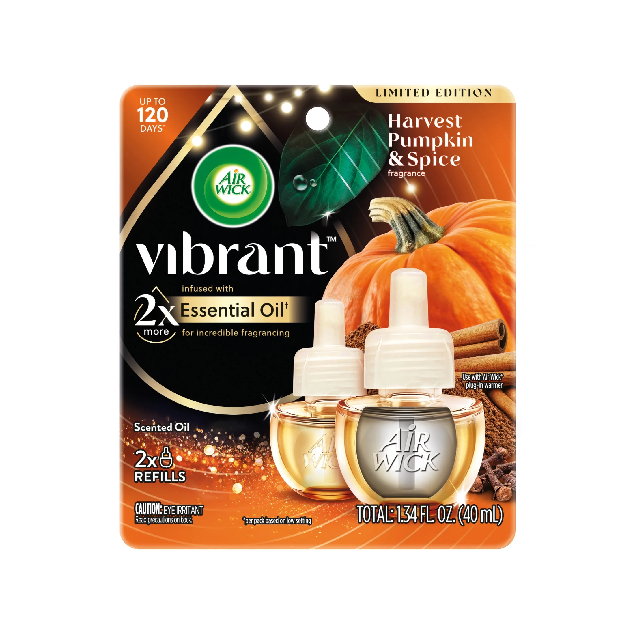 Air Wick Vibrant Plug in Scent Oil Refill, 2 Count, Harvest Pumpkin & Spice, Air Freshener, Essen... | Walmart (US)