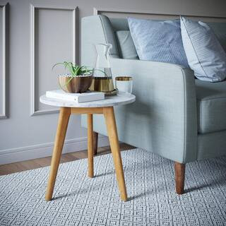 Nathan James Amalia White Marble Top with Light Brown Solid Wood Accent Table | The Home Depot