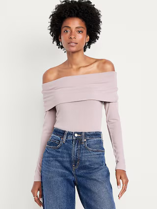 Off-Shoulder Long-Sleeve Ribbed Top | Old Navy (US)