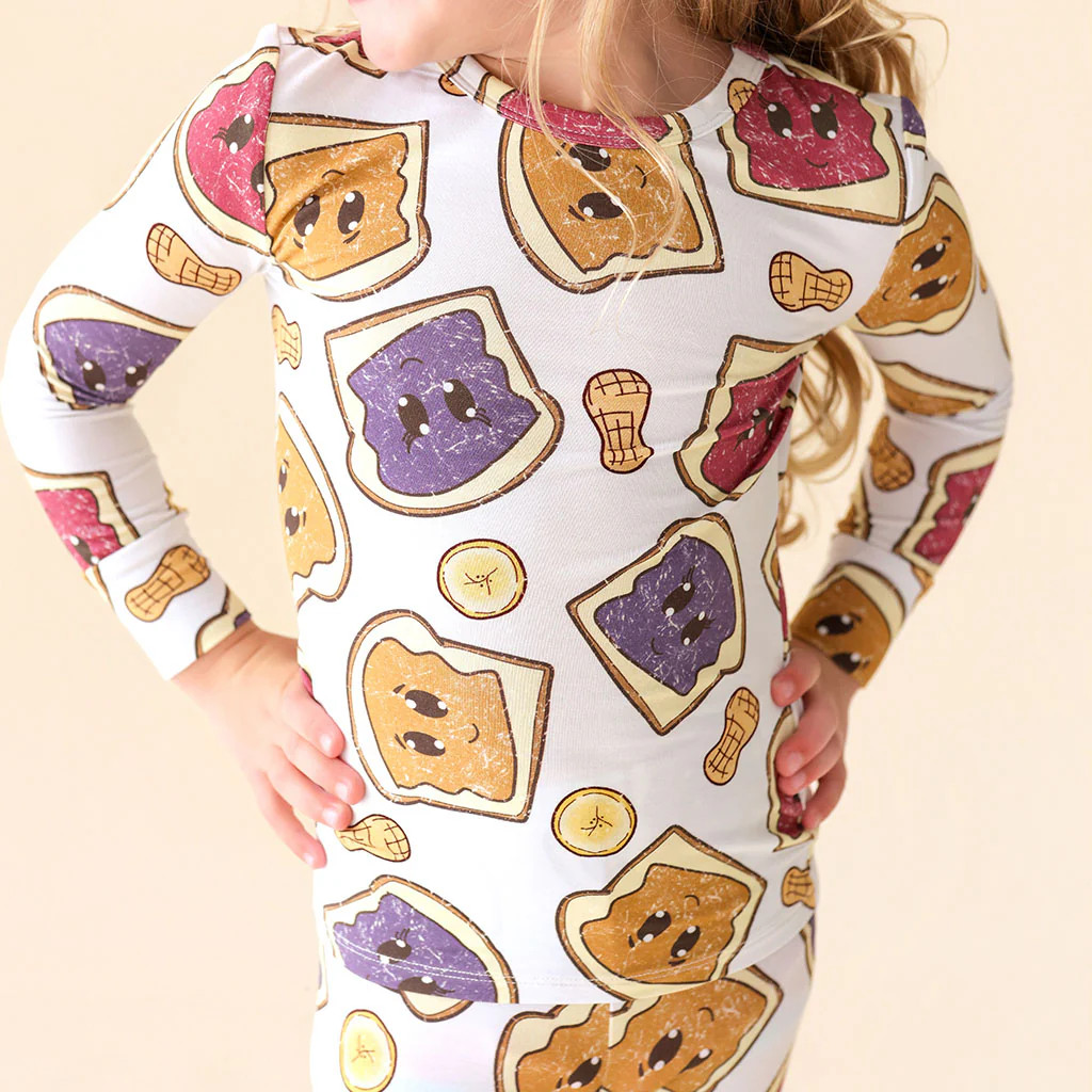 PB&J White Long Sleeve Toddler Pajamas | Peanut Butter Jelly Time | Posh Peanut