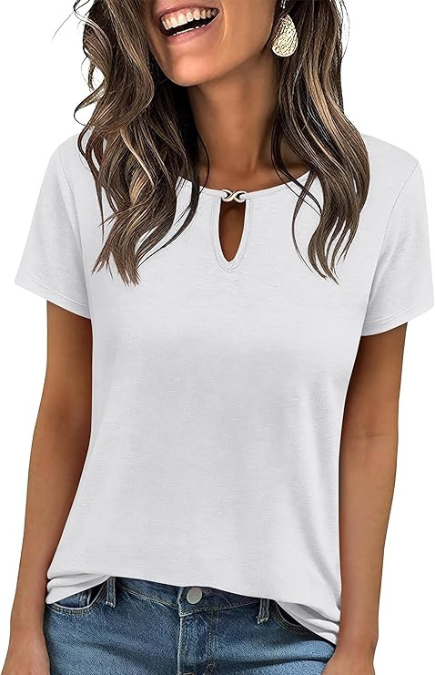 ANRABESS Womens Short Sleeve Tops Summer Tshirts Cute Keyhole Neck Casual Basic Tee Dressy Work 2... | Amazon (US)