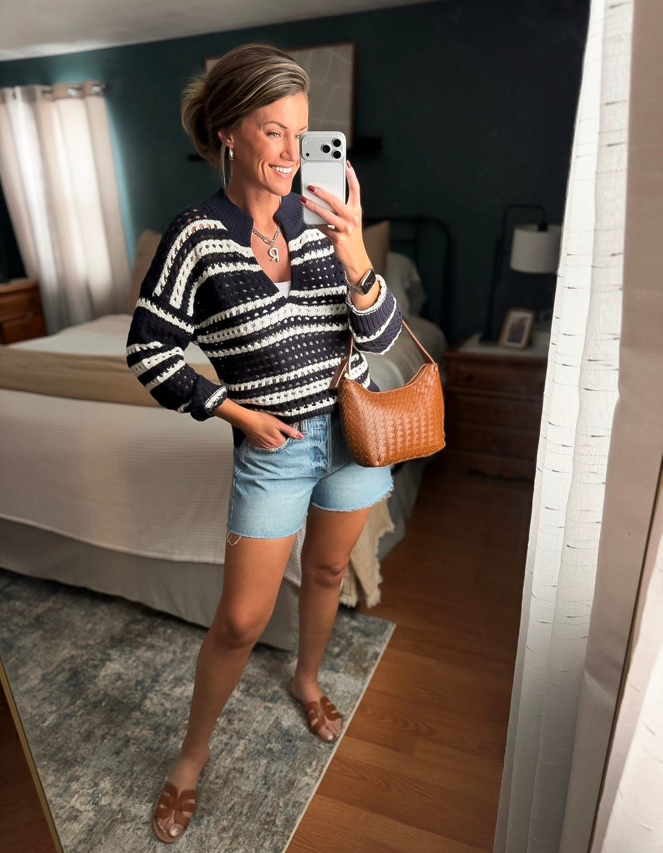 Impressed with these new 🎯 shorts. 
Currently ON SALE!! 
Sweater/ medium
Shorts/ 6 (size down if between)
Linked similar purses