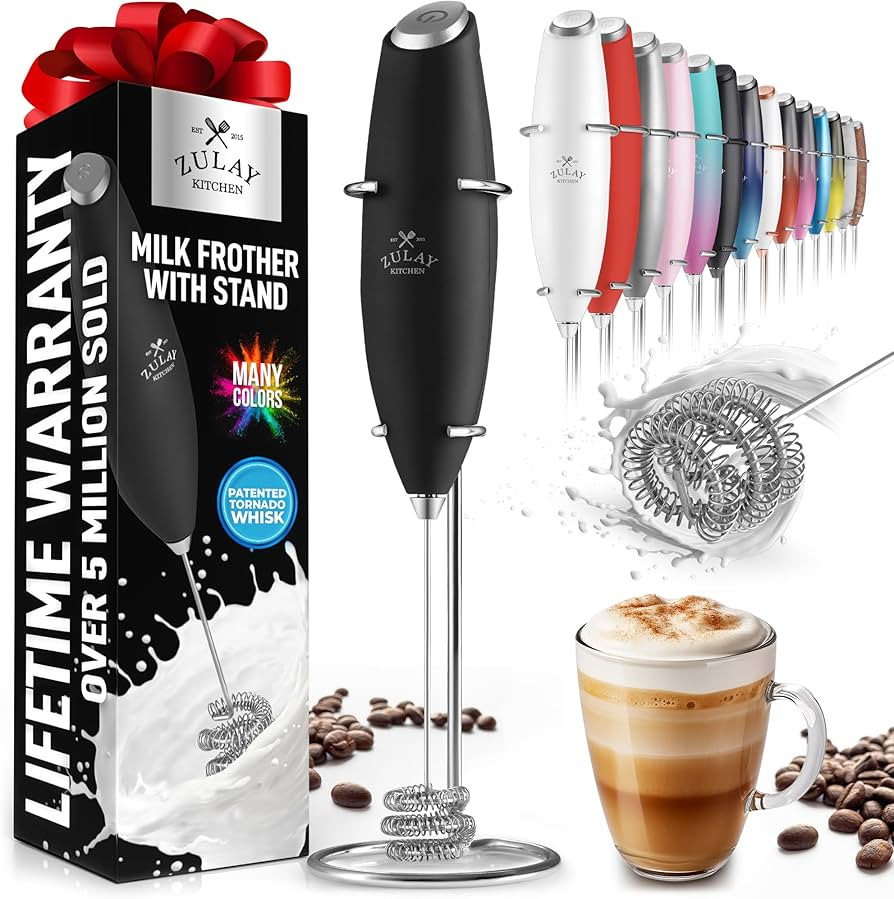 Zulay Kitchen Tornado Whisk Milk Frother Handheld - Coffee Frother Wand With Stand - Triple Whisk... | Amazon (US)