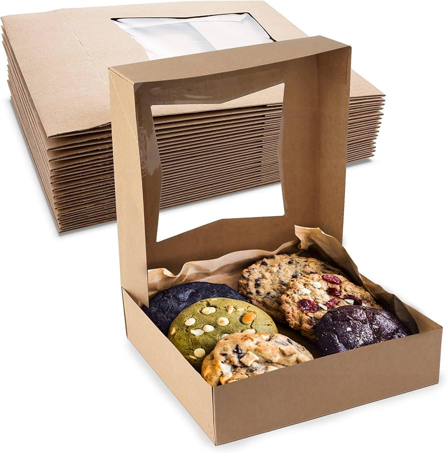 MT Products Brown Cookie Boxes 8" x 8" x 2.5" - Auto Pop-Up Bakery Boxes with Window (Pack of 25)... | Amazon (US)