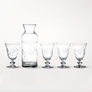 Vintage Etched Carafe &amp; Goblets, 9-oz, Set of 4 | Williams-Sonoma