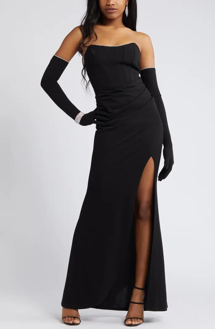 LOVE, NICKIE LEW Strapless Gown with Gloves & Bracelet | Nordstrom | Nordstrom