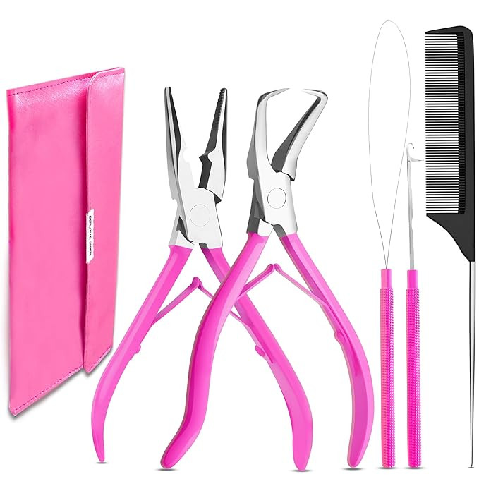 Beauty & Crafts Hair Extension Tools- Stainless Steel Pliers Set for Micro Beads- 1 Crochet Needl... | Amazon (US)