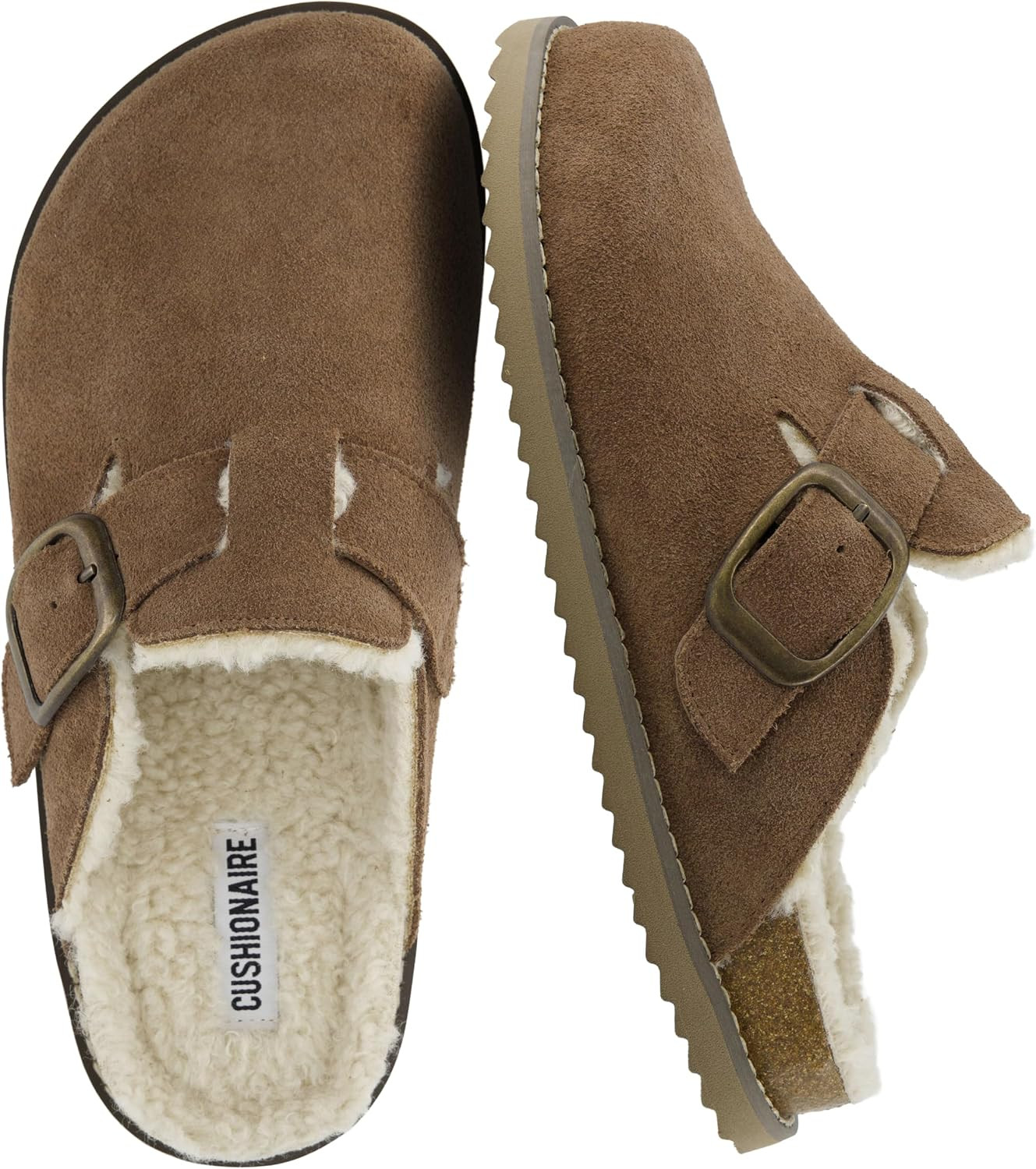 CUSHIONAIRE Blain Fur Genuine Suede Clogs for Women, Cozy Slip-On Womens Slippers with Detailed Stitching and Memory Foam Comfort | Amazon (US)