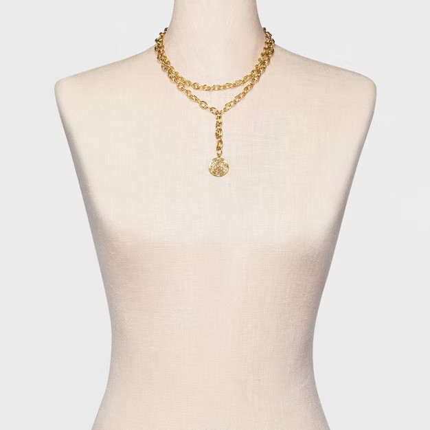 Textured 18" Pendant Layered Necklace - A New Day™ Metallic Gold | Target