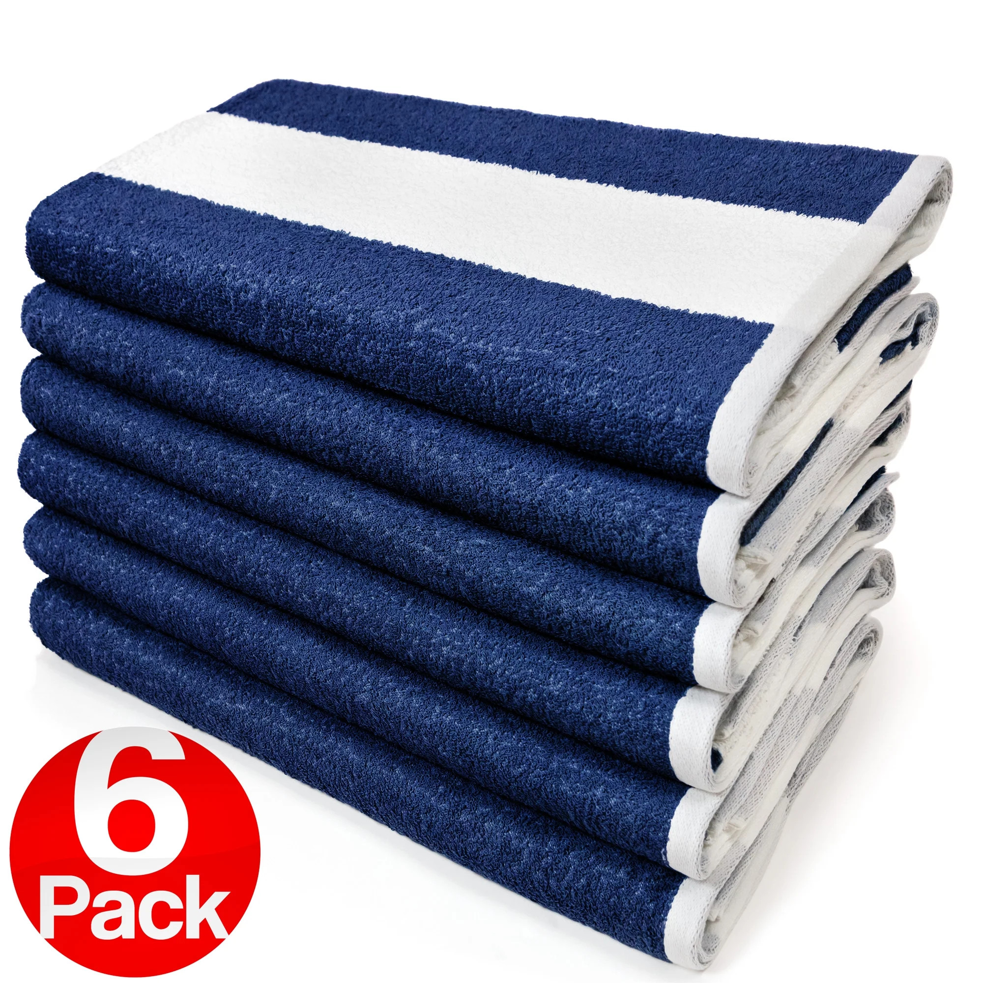 Kaufman 6 Pack, Oversized Cabana Terry Beach Towel Size 30"x 70" 100% USA Cotton, Blue | Walmart (US)