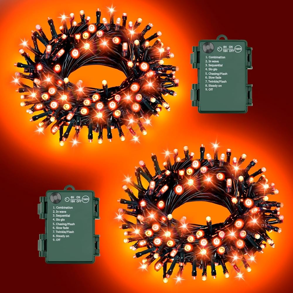 Orange Lights for Halloween Lights String Outdoor Total 100LED 33Ft 8 Modes with Timer Waterproof... | Amazon (US)
