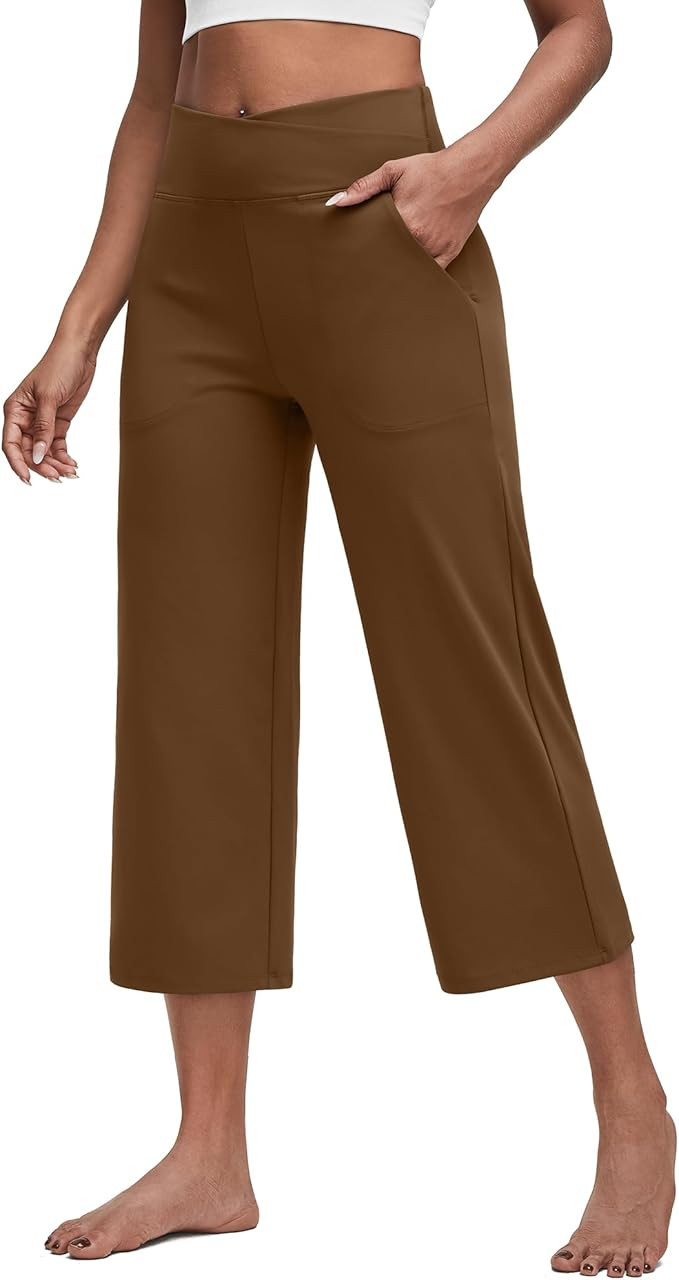 G4Free Capri Pants for Women Wide Leg Yoga Dress Capris with Pockets Cross Loose Casual Work Crop... | Amazon (US)