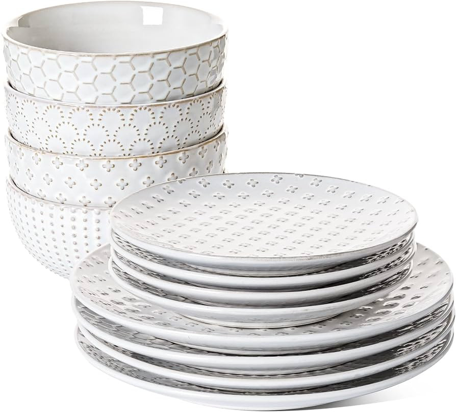 LE TAUCI Dinnerware Sets 12 Piece, Ceramic Plates and Bowls Set, House Warming Wedding Gift, Serv... | Amazon (US)