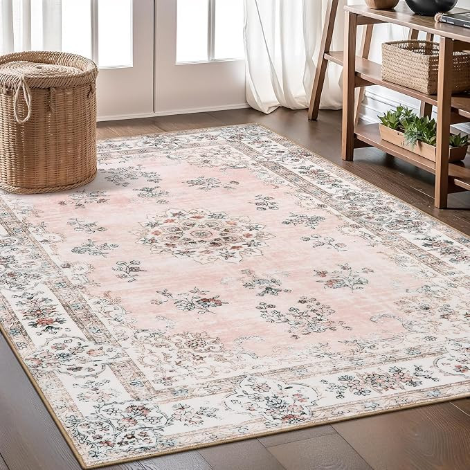 Lahome Washable Pink Rug 5x7 Area Rugs,Boho Soft Large Living Room Rug for Bedroom Girls Nursery ... | Amazon (US)