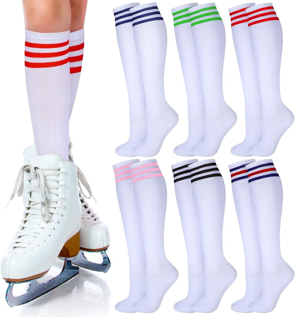 6 Pairs Roller Skate Socks Knee Socks Skating Athletic Sport Socks Striped Tube Sock for Men Women G | Amazon (US)