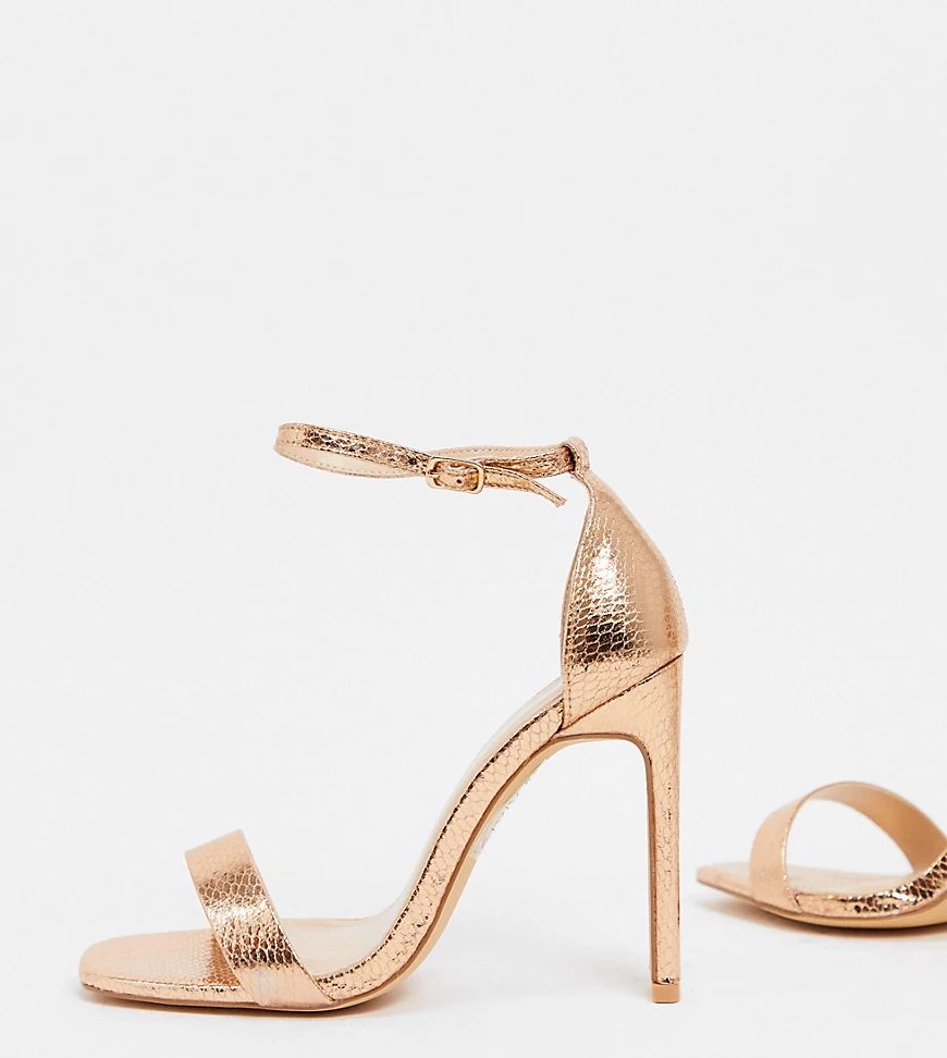 Glamorous Wide Fit heeled sandals with set back heel in rose gold | ASOS (Global)